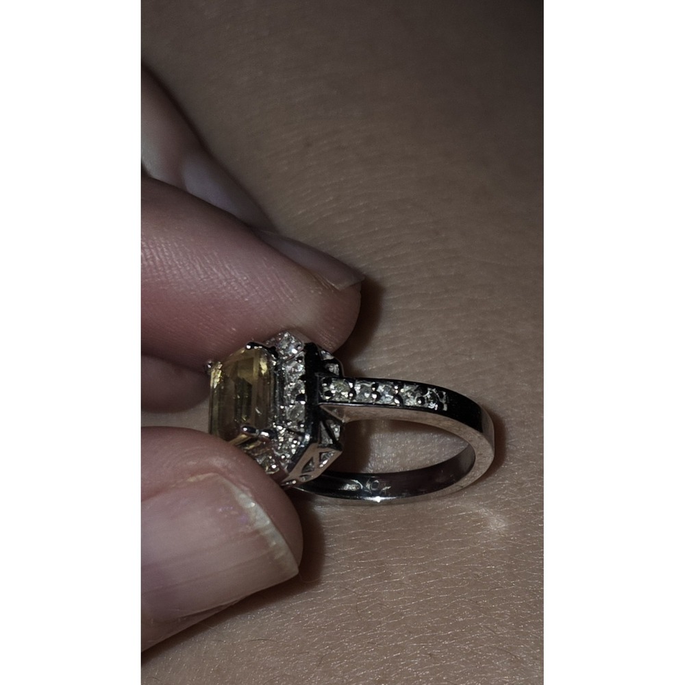 10K WG Art Deco Emerald Cut 1.95 CTW Genuine Citrine And Diamond Ring. 5.4 G - Picture 4 of 10